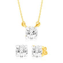 Load image into Gallery viewer, Luminesce Lab Grown 0.30Ct Earring &amp; 0.30Ct Diamond Pendant Set With Adjustable Chain in 9ct Yellow Gold