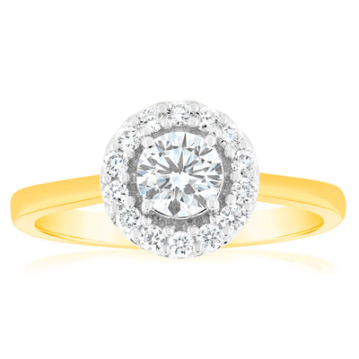 Luminesce Lab Grown 18ct Yellow Gold 1 Carat Diamond Brilliant Halo Ring