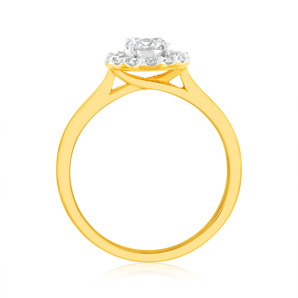 Luminesce Lab Grown 18ct Yellow Gold 1 Carat Diamond Brilliant Halo Engagement Ring