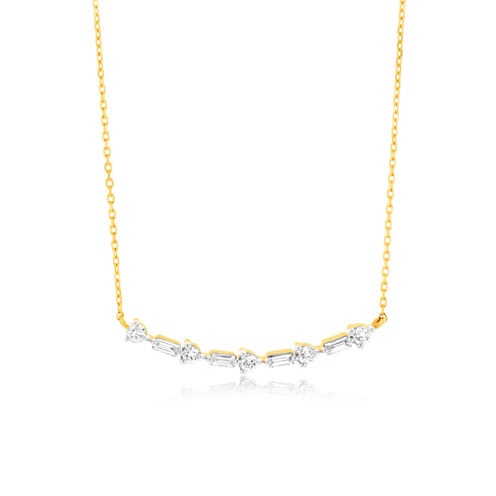 Luminesce Lab Grown 1/5 Carat Diamond Necklace with Round & Baguette Diamonds in 9ct Yellow Gold9 Diamonds