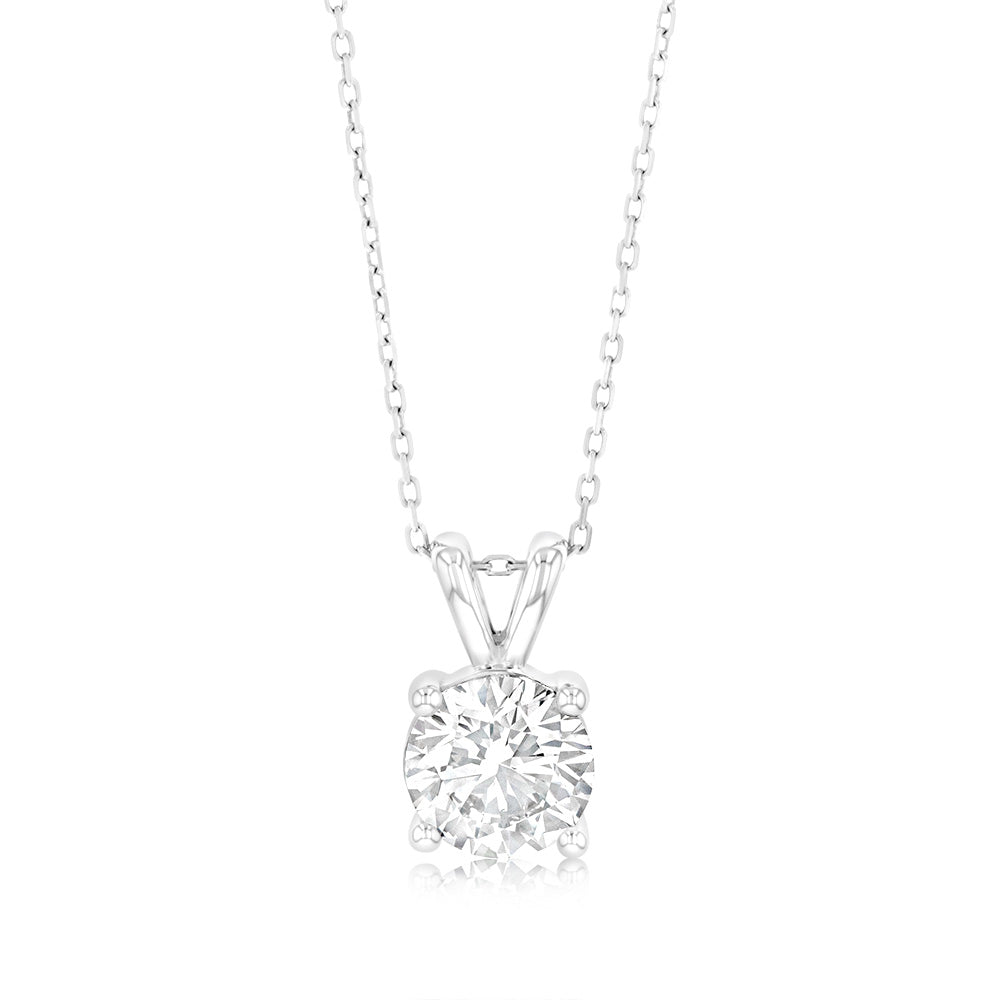 Luminesce Lab Grown Solitaire 2Ct Diamond Pendant in 9ct White Gold with Adjustable Chain