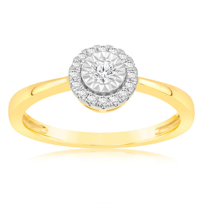 Luminesce Lab Grown 9ct Yellow Gold Solitaire Plain 1/6 Carat Diamond Ring