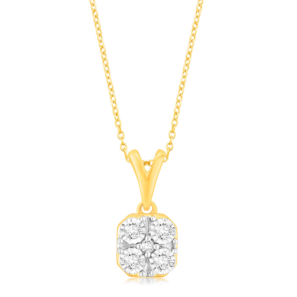 Luminesce Lab Gron 9ct Yellow Gold Pendant in 5 Diamonds