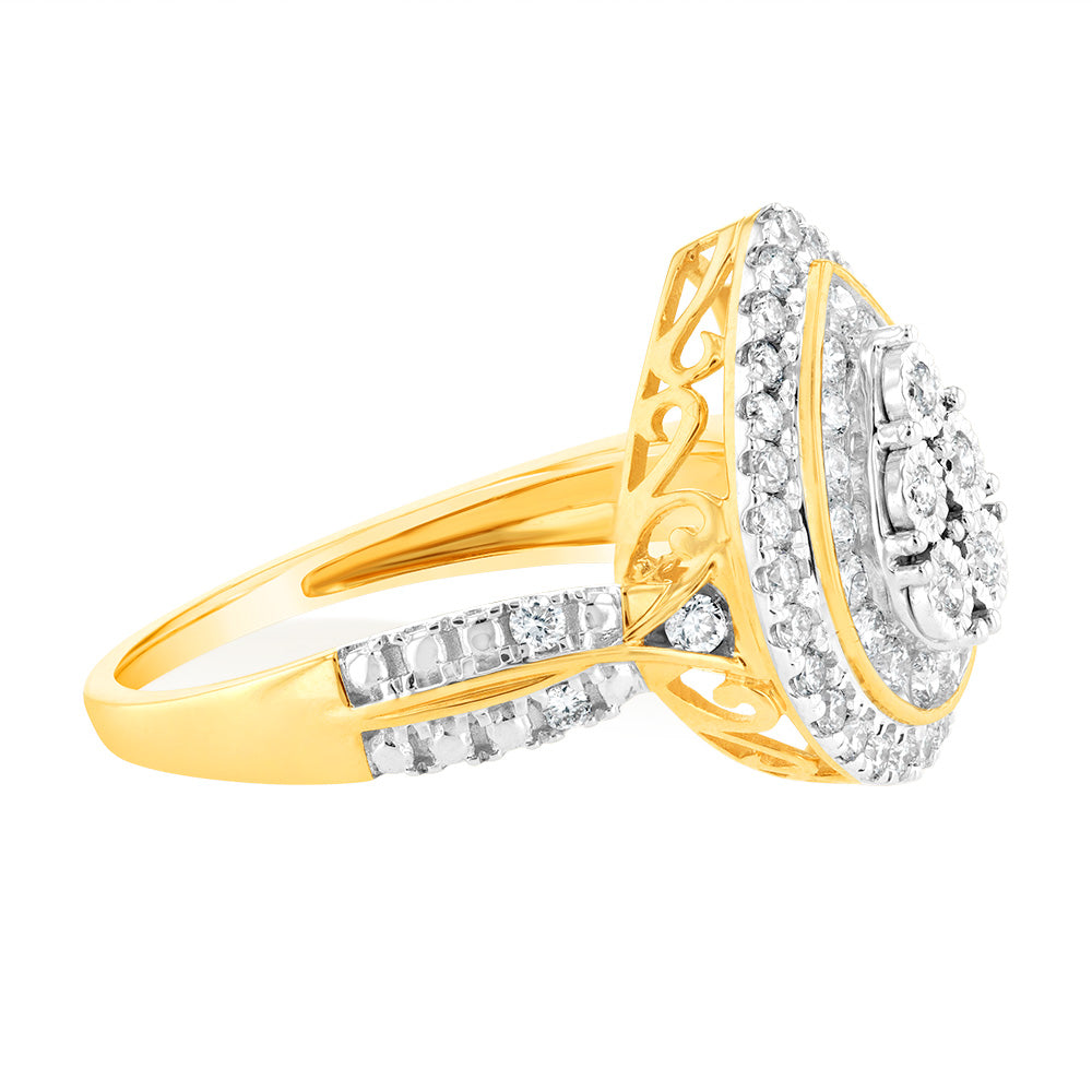 Luminesce Lab Grown 9ct Yellow Gold Pear Shaped Ring in 56 Brilliant Cut Diamonds