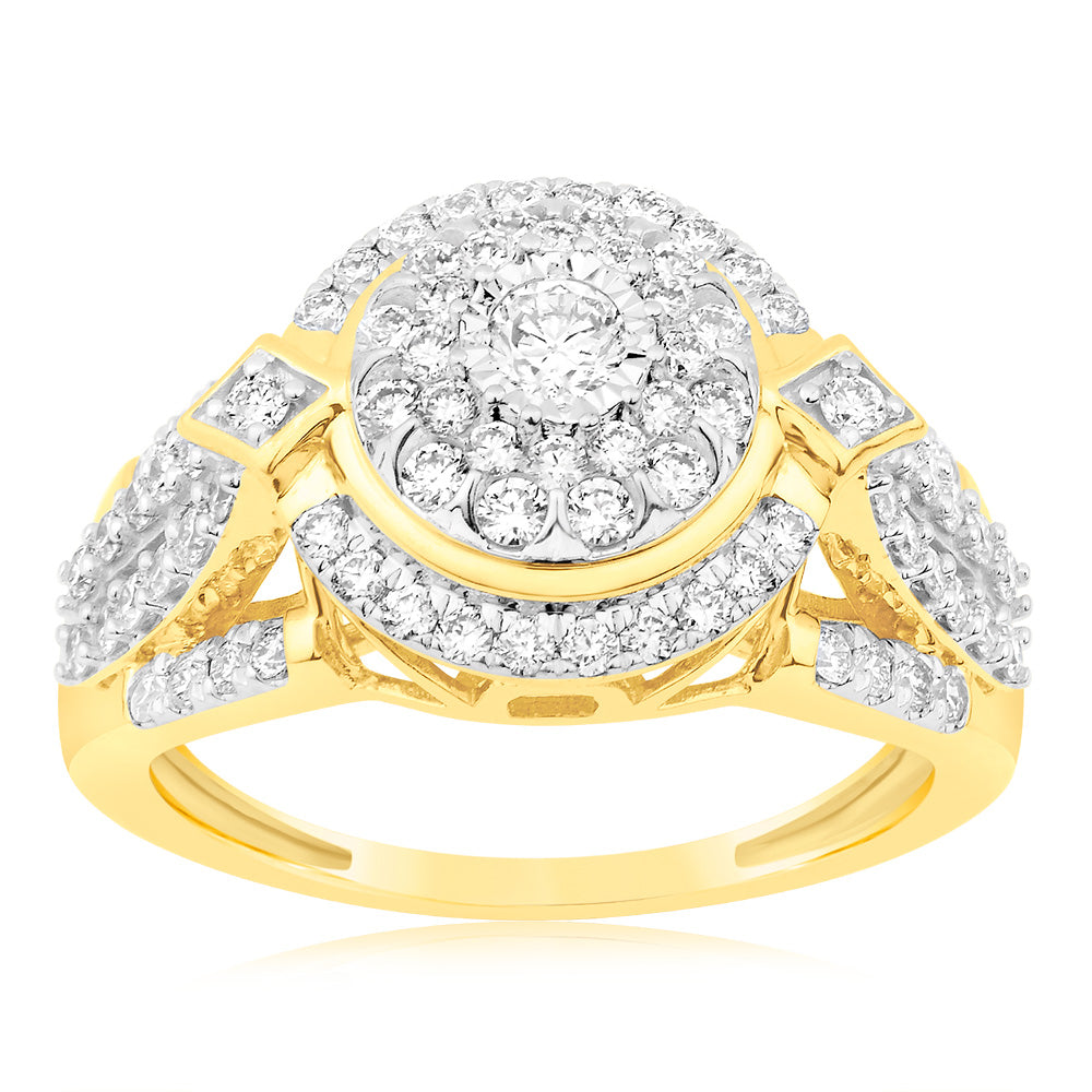 Luminesce Lab Grown 9ct Yellow Gold 1 Carat Diamond Ring with 87 Brilliant Cut Diamonds