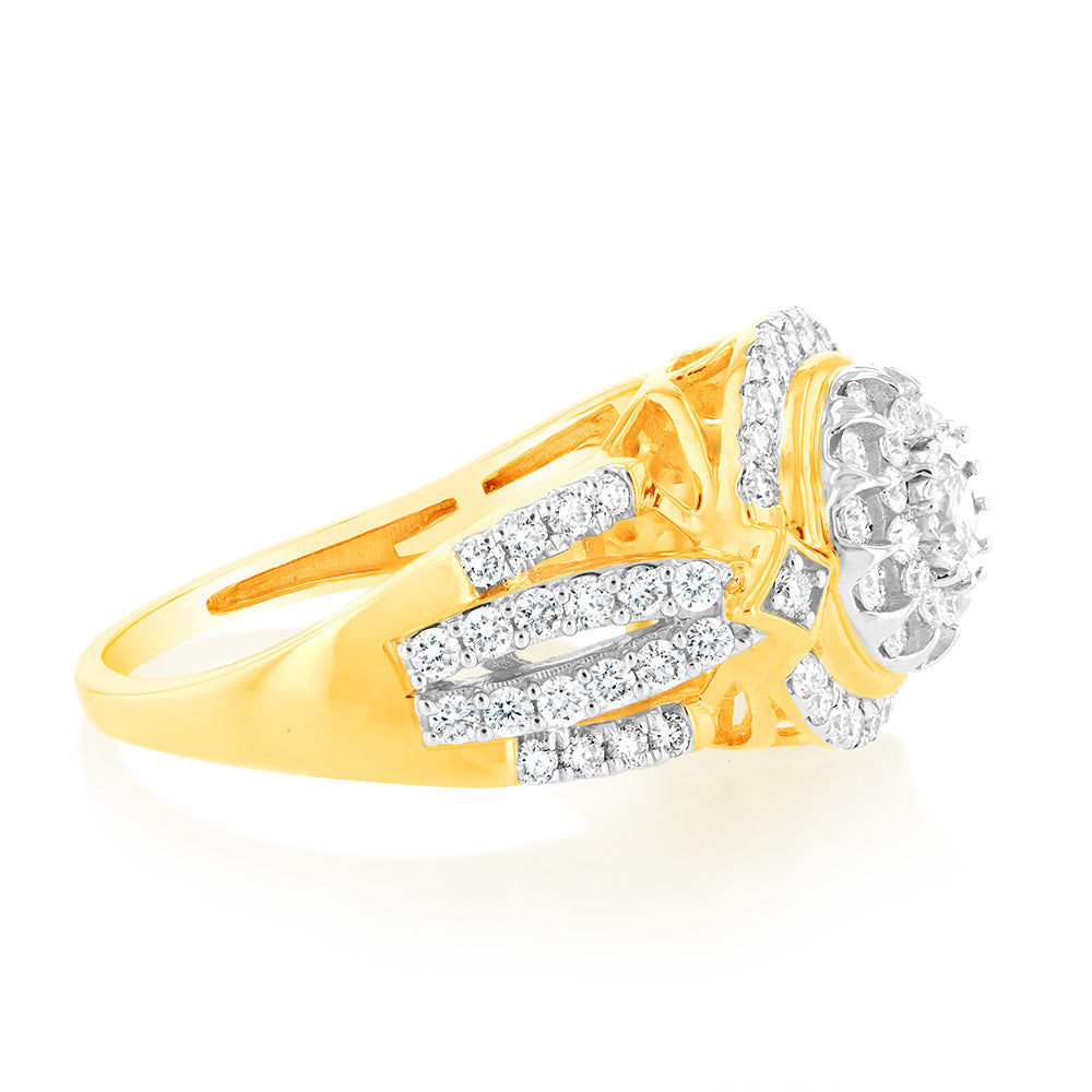 Luminesce Lab Grown 9ct yellow Gold 1 Carat Diamond Ring with 87 Brilliant Cut Diamonds