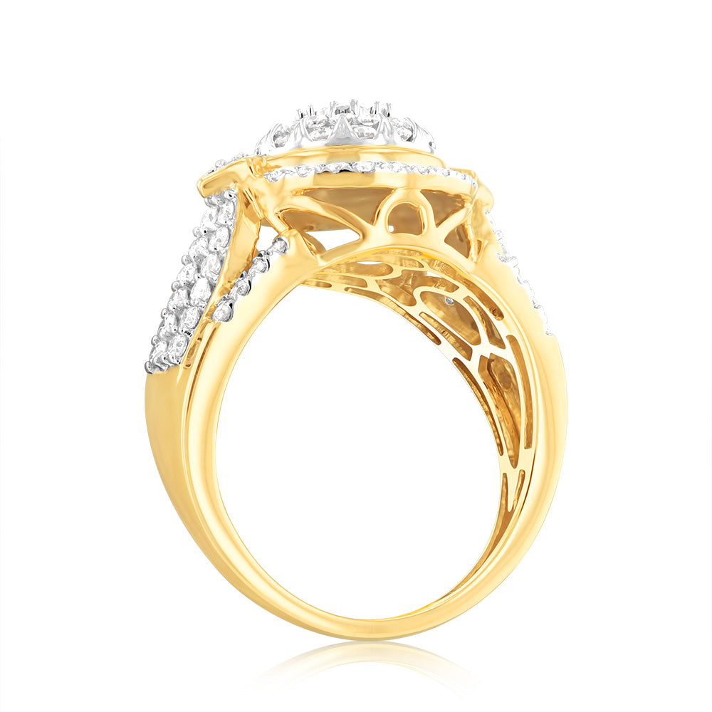 Luminesce Lab Grown 9ct yellow Gold 1 Carat Diamond Ring with 87 Brilliant Cut Diamonds