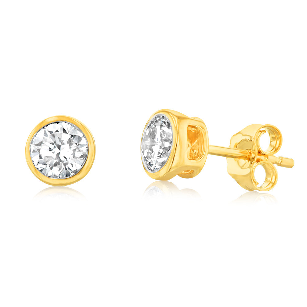 Luminesce Lab Grown 1 Carat Diamond Bezel Set Earrings in 9ct Yellow Gold