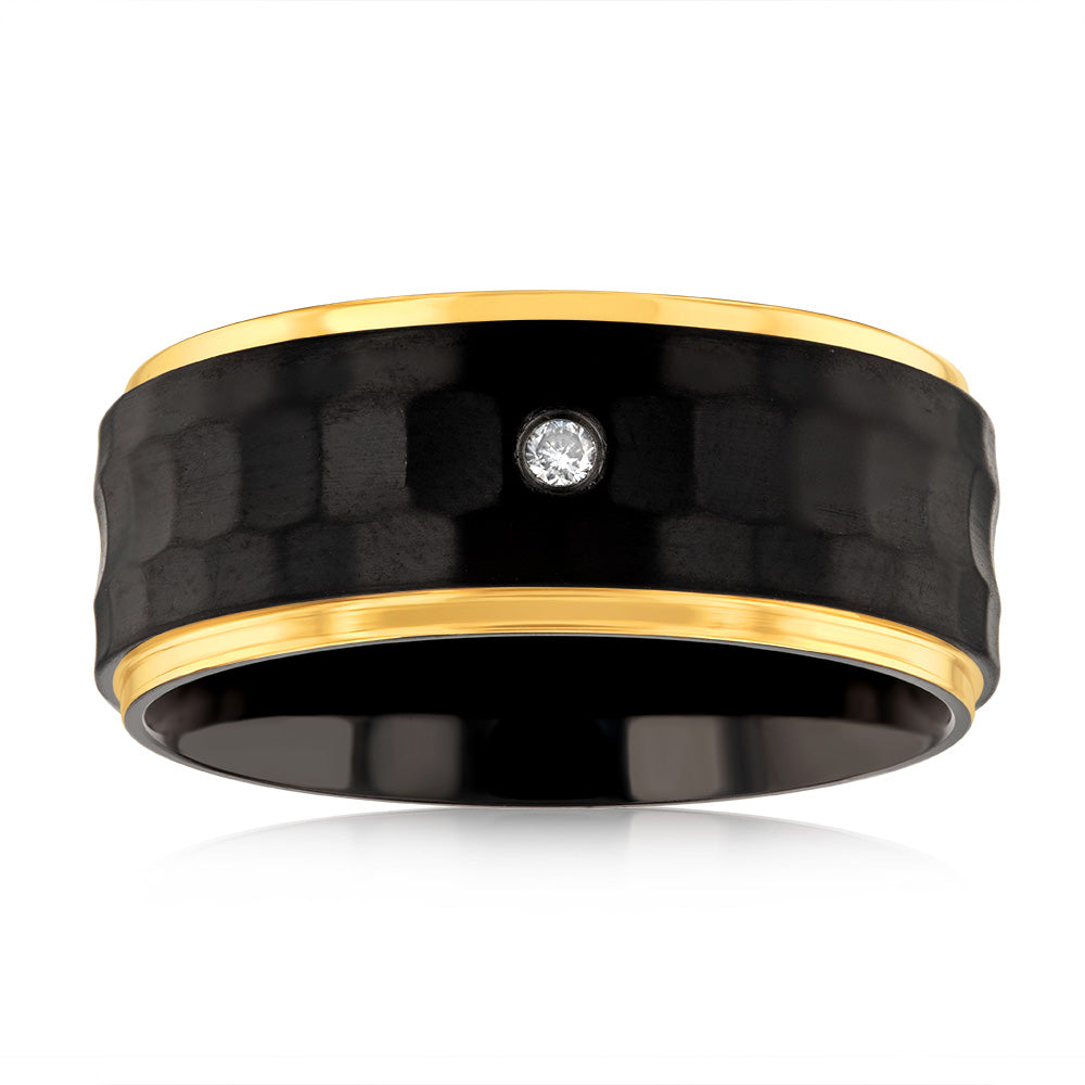 Luminesce Lab Grown Gold Plated Black Zirconium Diamond Ring