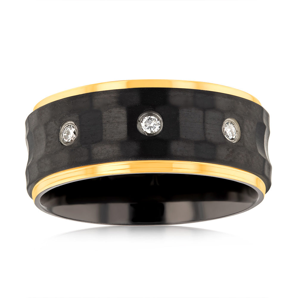 Luminesce Lab Grown Gold Plated & Black Zirconium in 3 Diamonds Around the Ring