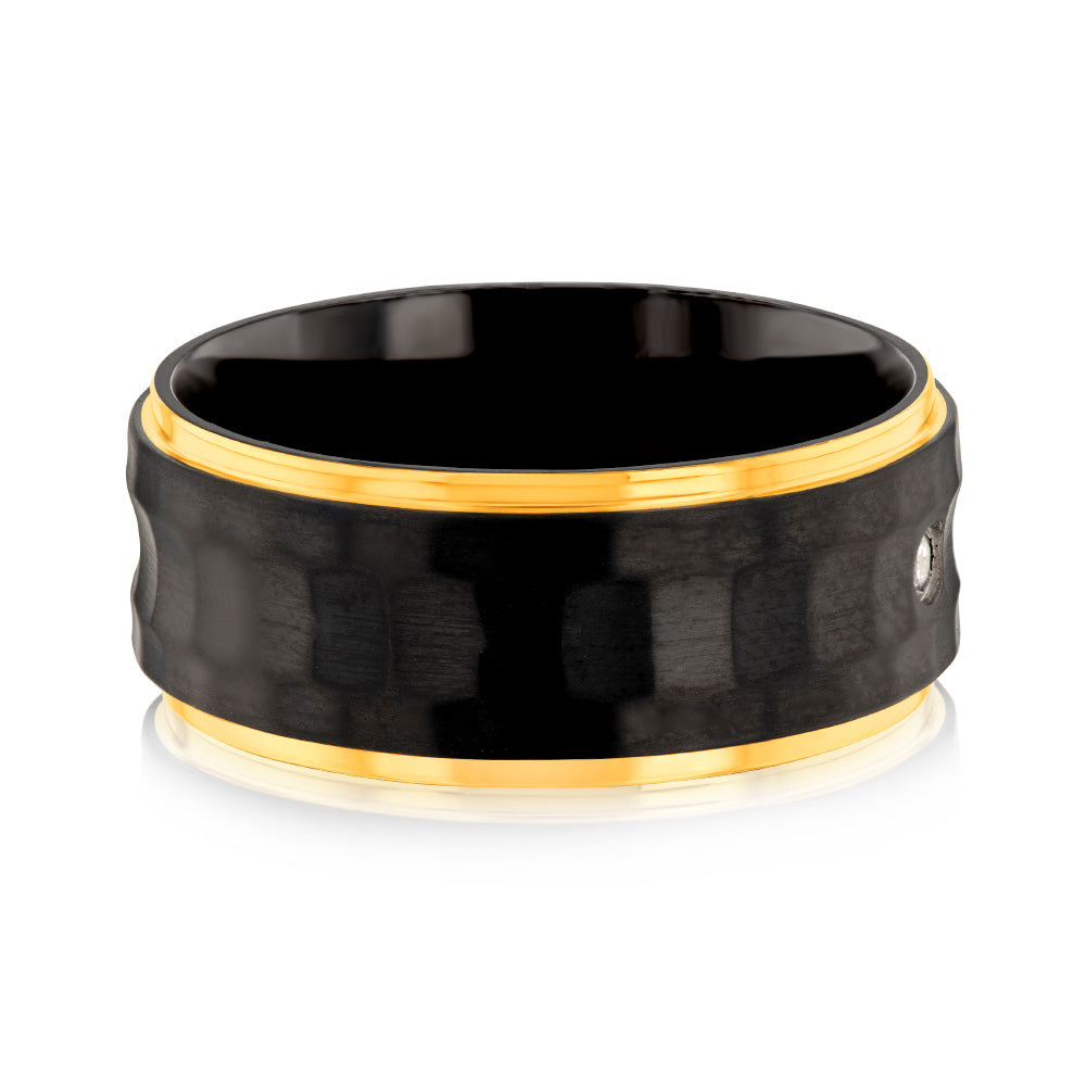 Luminesce Lab Grown Gold Plated & Black Zirconium in 3 Diamonds Around the Ring