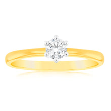 Load image into Gallery viewer, Luminesce Lab Grown 1/4 Carat Brilliant Cut Solitaire Diamond Ring in 9ct yellow Gold