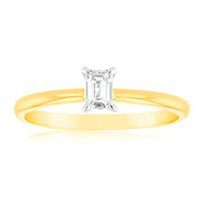 Load image into Gallery viewer, Luminesce Lab Grown 9ct Yellow Gold 1/4 Carat Emerald Cut Solitaire Diamond Ring