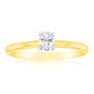 Luminesce Lab Grown 9ct Yellow Gold 1/4 Carat Oval Cut Solitaire Diamond Ring