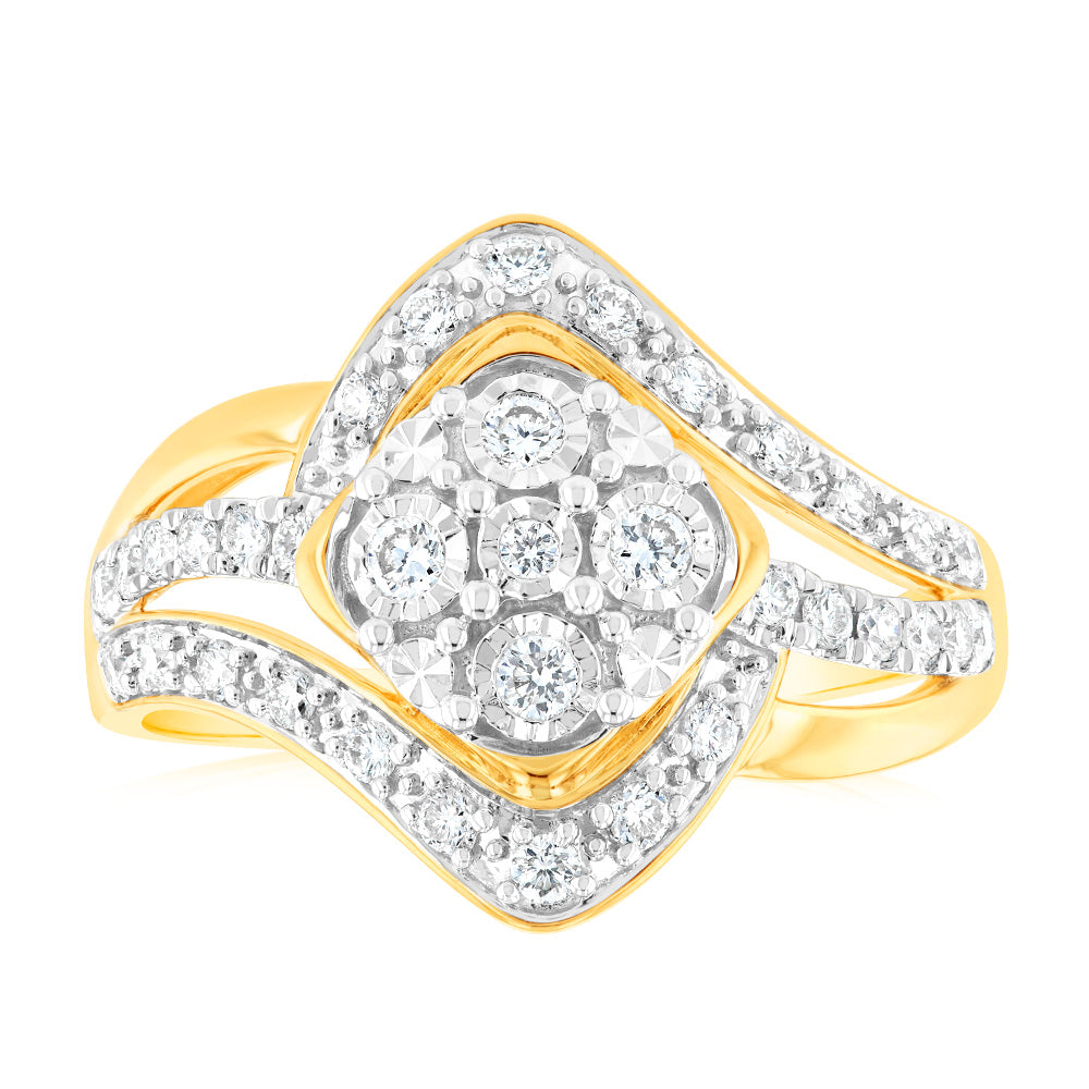 Luminesce Lab Grown 9ct Yellow Gold Ring in 35 Diamonds