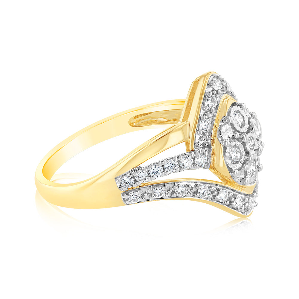 Luminesce Lab Grown 9ct Yellow Gold Ring in 35 Diamonds