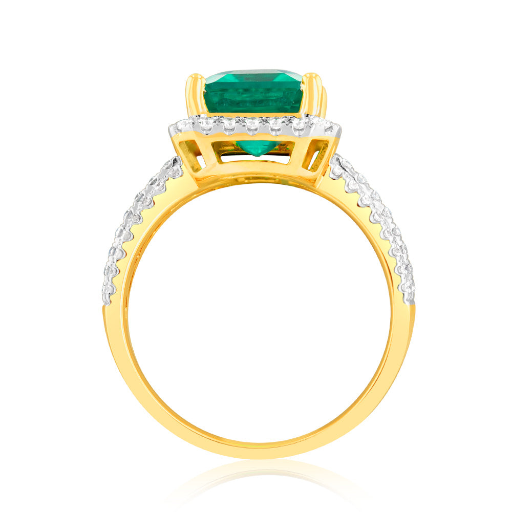 Luminesce Lab Grown 0.45Carat Diamond with Created Emerald in 9ct Yellow Gold