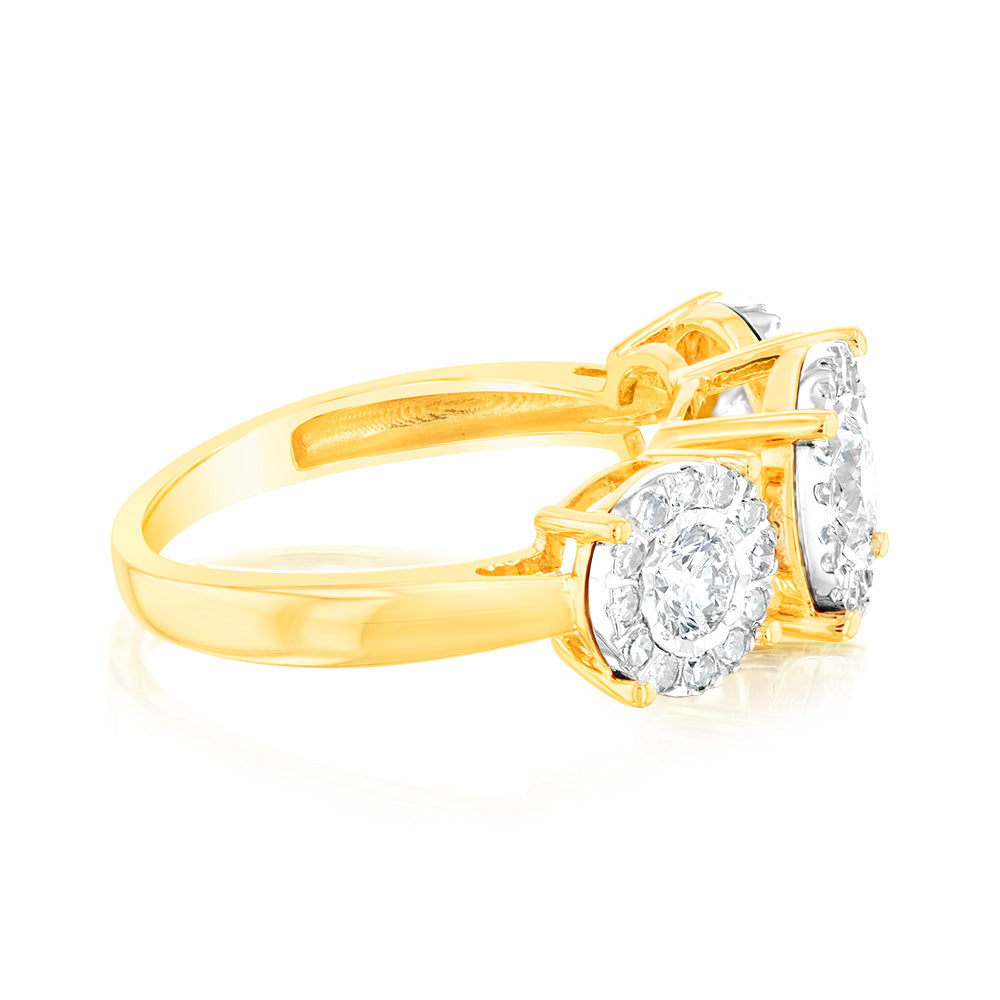 Luminesce Lab Grown Trilogy 1 Carat Diamond Ring in 9ct Yellow Gold