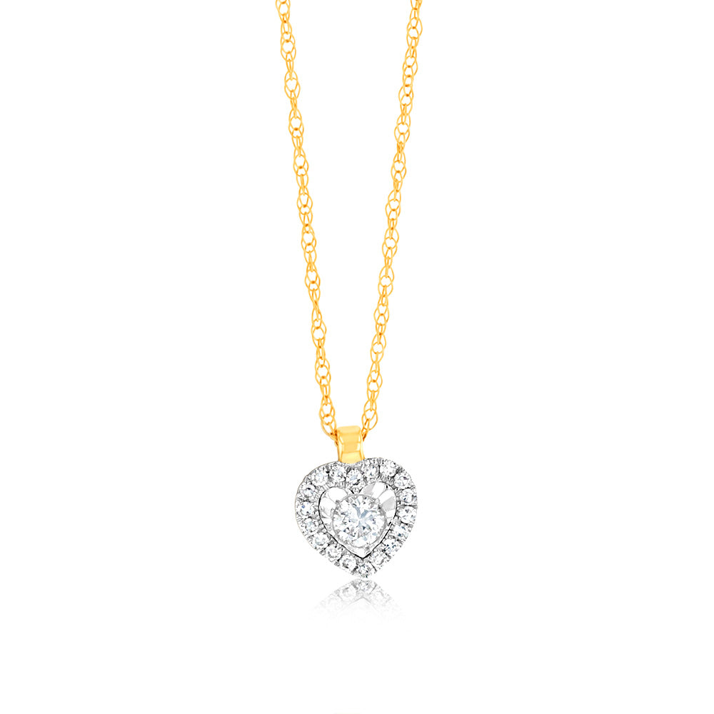 Luminesce Lab Grown 9ct Yellow Gold 1/10 Carat Diamond Heart Pendant on 45cm Chain