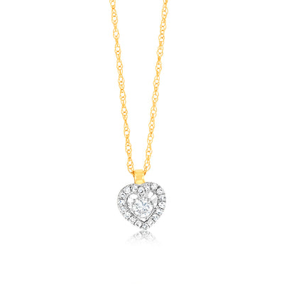Luminesce Lab Grown 9ct Yellow Gold 1/10 Carat Diamond Heart Pendant on 45cm Chain