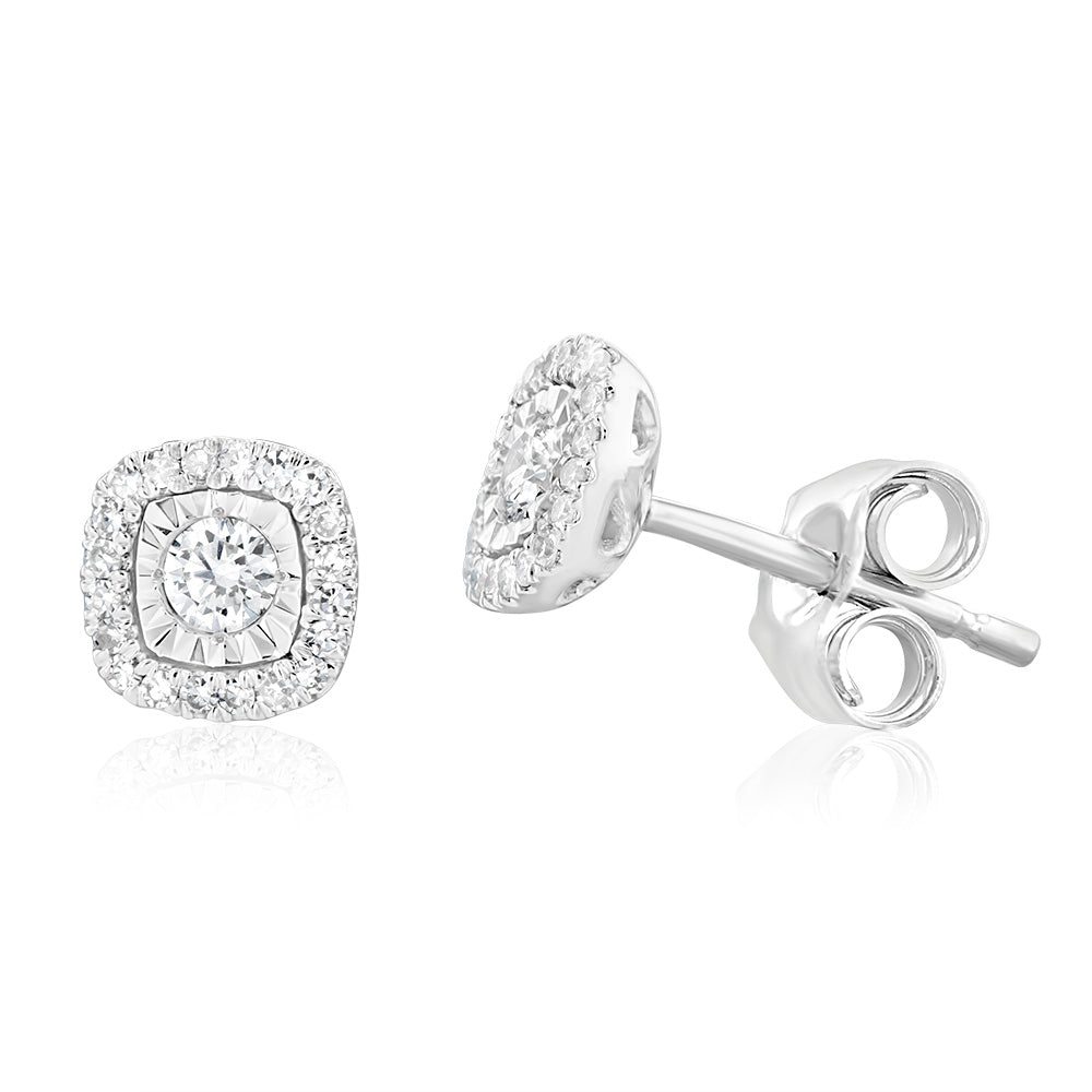 Luminesce Lab Grown 9ct White Gold 1/5 Carat Diamond Halo Stud Earrings