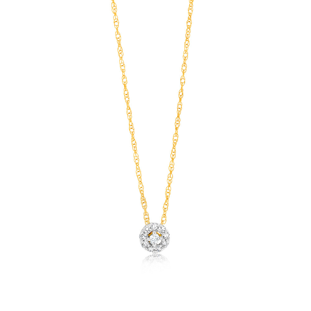 Luminesce Lab Grown 9ct Yellow Gold Diamond Halo Pendant on 45cm Chain