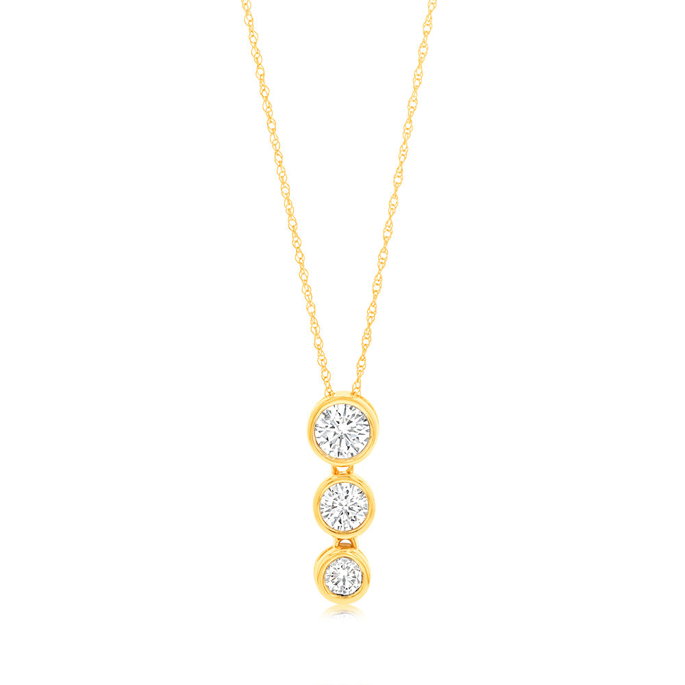 Luminesce Lab Grown 9ct Yellow Gold 0.80 Carat Diamond Pendant with 3 Diamonds on 45cm Chain