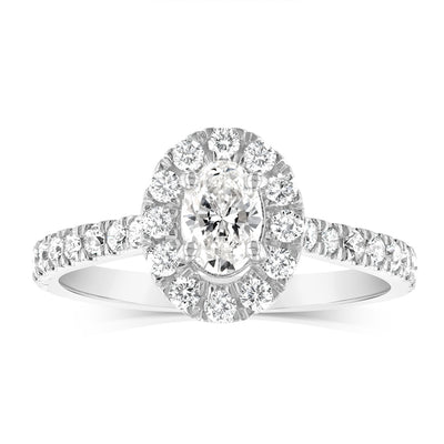 Luminesce Lab Grown 9ct White Gold 1 Carat Diamond Halo Solitaire Ring with Oval Centre Diamond
