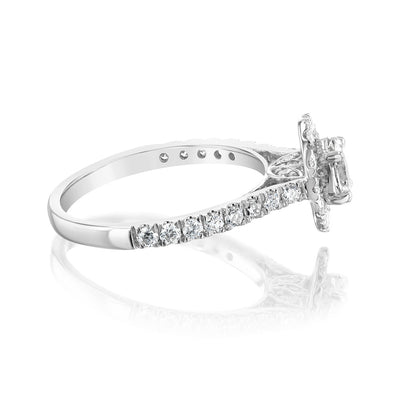 Luminesce Lab Grown 9ct White Gold 1 Carat Diamond Halo Solitaire Ring with Oval Centre Diamond