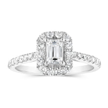 Load image into Gallery viewer, Luminesce Lab Grown 9ct White Gold 1 Carat Diamond Halo Solitaire Ring Emerald Centre Diamond