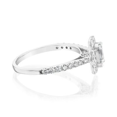 Luminesce Lab Grown 9ct White Gold 1 Carat Diamond Halo Solitaire Ring Emerald Centre Diamond