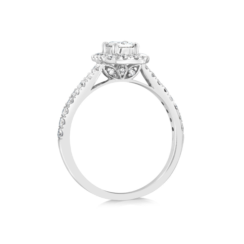 Luminesce Lab Grown 9ct White Gold 1 Carat Diamond Halo Solitaire Ring Emerald Centre Diamond