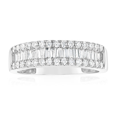 Luminesce Lab Grown 9ct White Gold 1/2 Carat Diamond Channel Set Ring with Baguette and Round Brilliant Diamonds