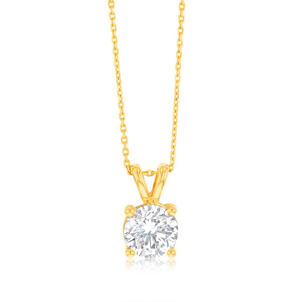 Luminesce Lab Grown 2 Carat Solitaire Diamond Pendant with Adjustable Chain in  9ct Yellow Gold