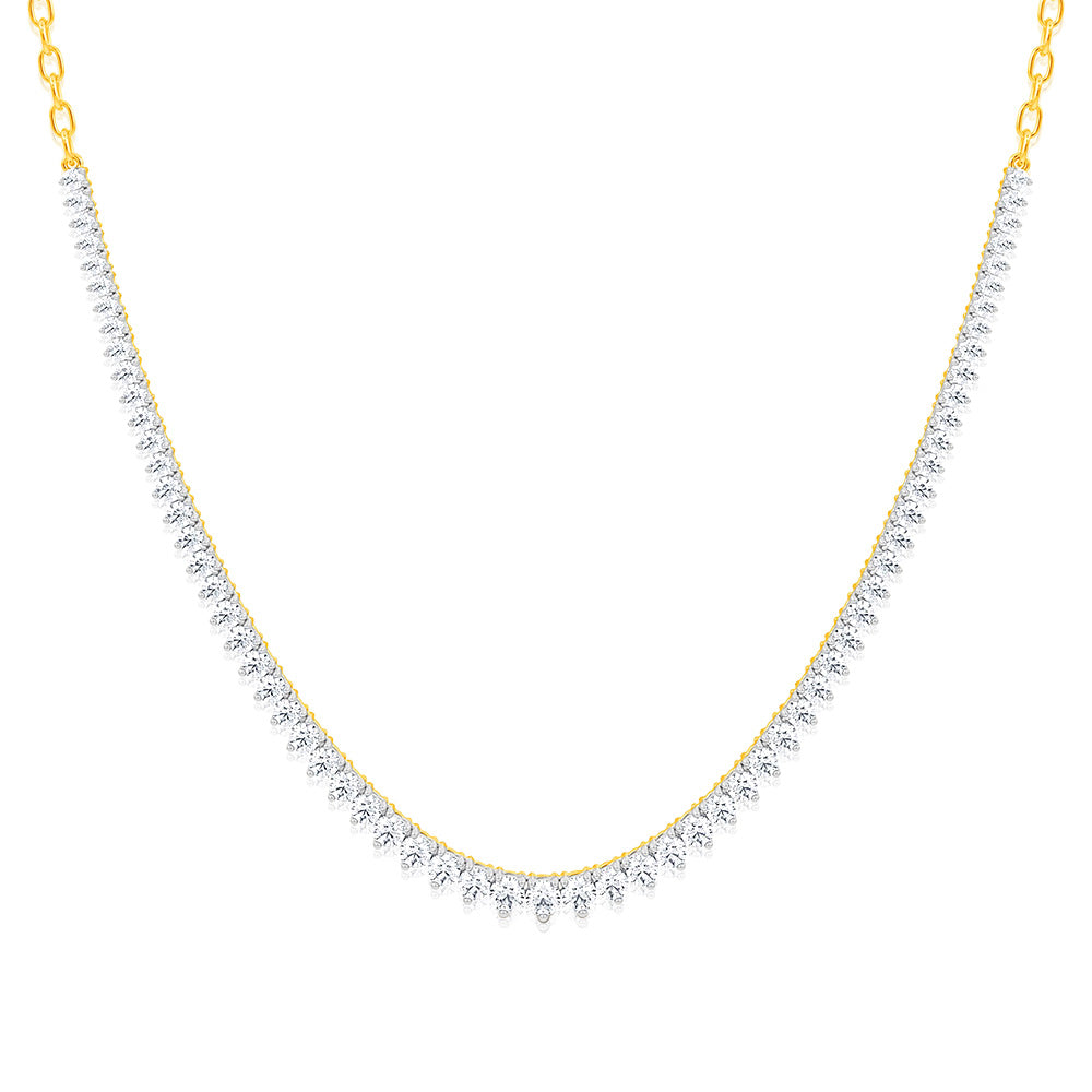 Luminesce Lab Grown 10ct Yellow Gold Tennis Necklace in 5Carat Diamond