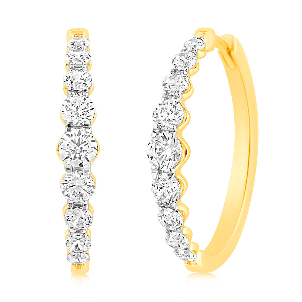 Luminesce Lab Grown 10ct Yellow Gold Hoop Earrings in 1 Carat Diamond