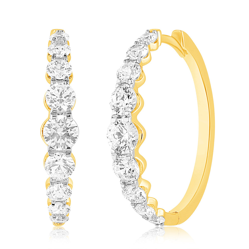 Luminesce Lab Grown 10ct Yellow Gold Hoop Earrings in 2 Carat Diamond