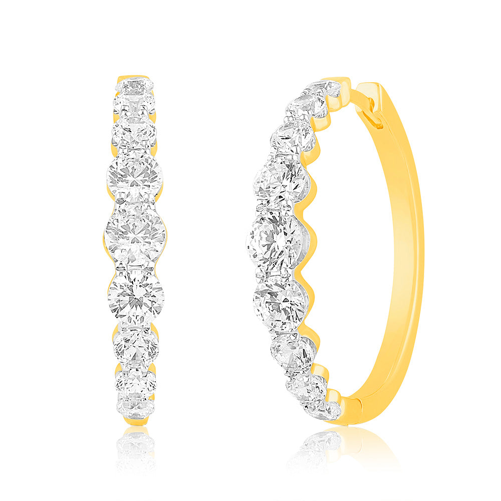 Luminesce Lab Grown 10ct Yellow Gold Hoop Earrings in 3 Carat Diamond