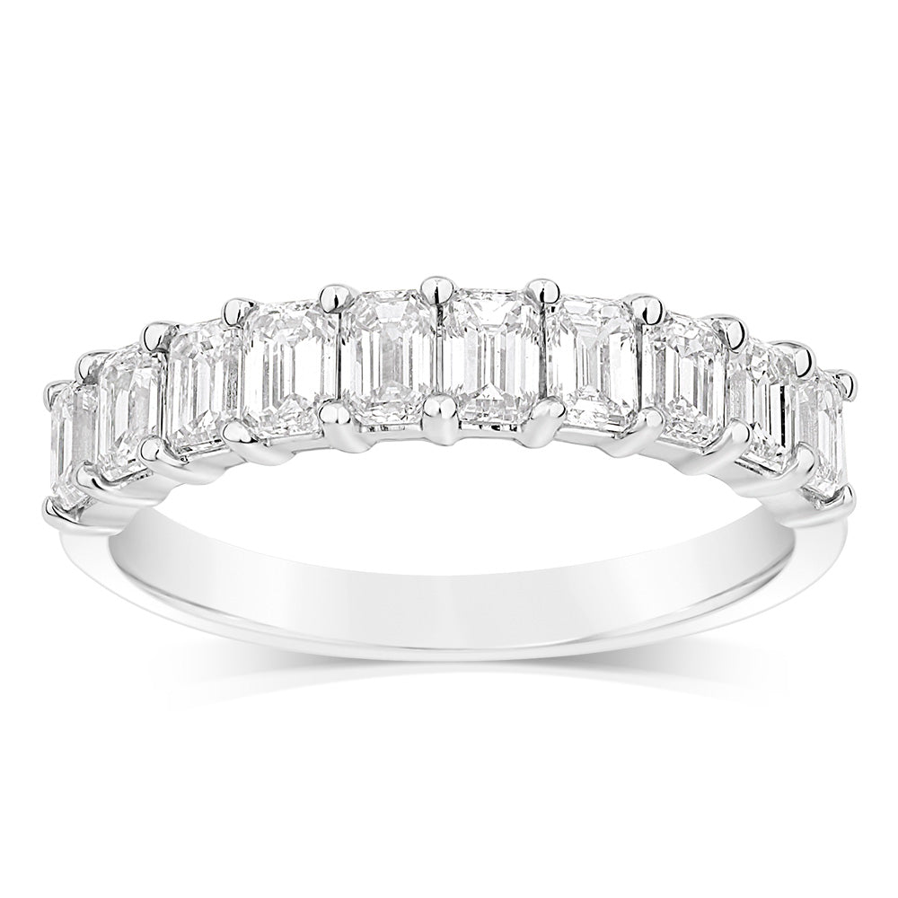 Luminesce Lab Grown 10ct White Gold Eternity Emerald Cut Shaped Ring in 1 Carat Diamond