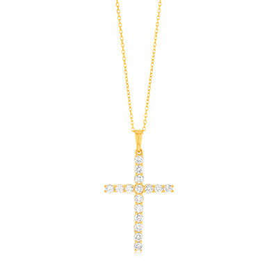 9ct Yellow Gold Cross Pendant in 16 Diamonds