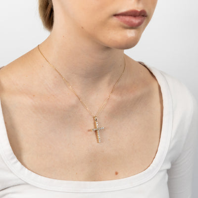 9ct Yellow Gold Cross Pendant in 16 Diamonds