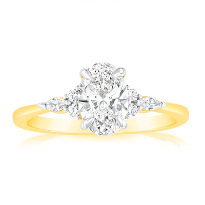 Luminesce Lab Grown 18ct Yellow Gold 1.10 Carat Diamond Solitaire Ring with 1 Carat Oval Center Diamond