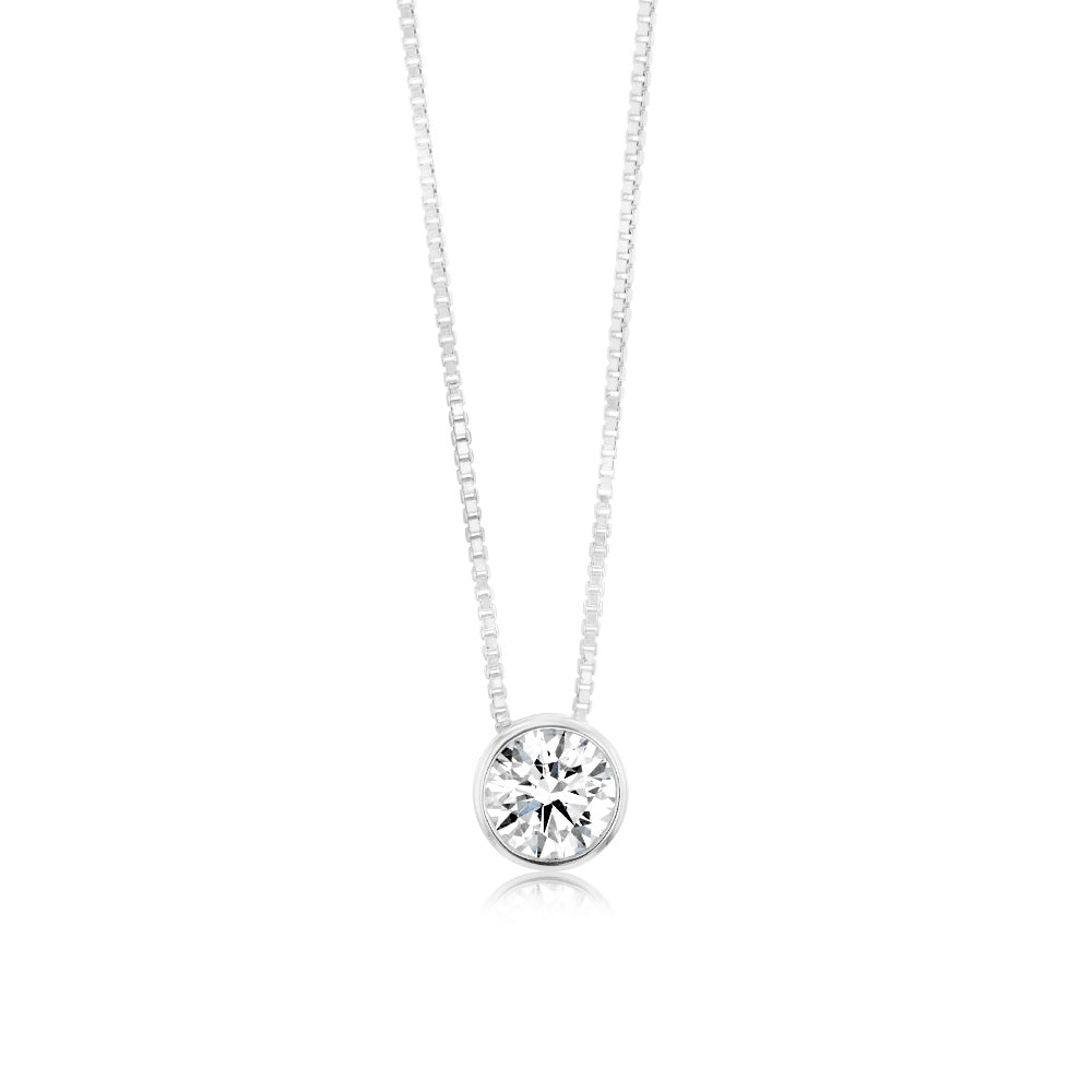 Luminesce Lab Grown Bezel Pendant in 1/4 Carat Diamond with Silver Slider Chain