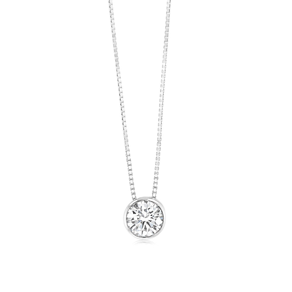 Luminesce Lab Grown Bezel Pendant in 3/4 Carat Diamond with Silver Slider Chain