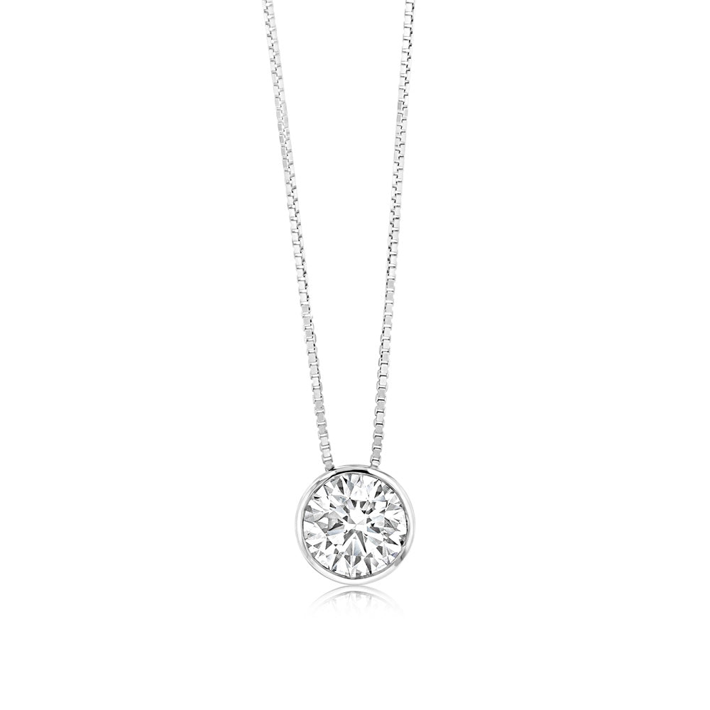 Luminesce Lab Grown Bezel Pendant in 1 Carat Diamond with Silver Slider Chain