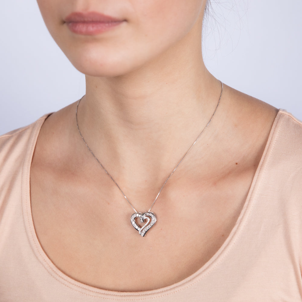 Luminesce Lab Grown Double Heart Pendant in 1 Carat Diamond with Silver Slider Chain