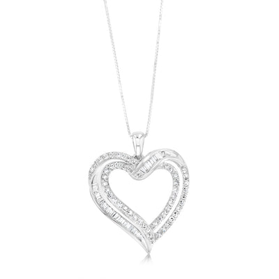 Luminesce Lab Grown Heart Pendant in 1 Carat Diamond & Baguettes with Silver Slider Chain