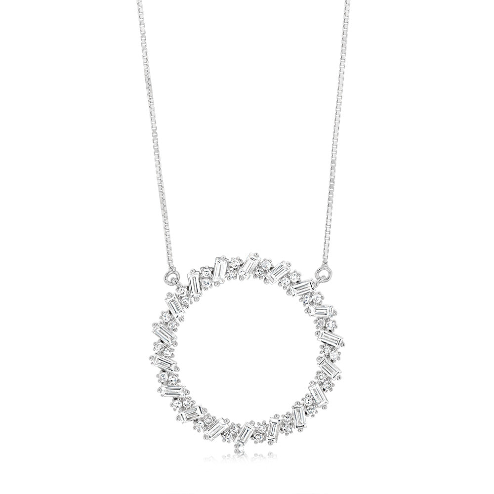 Luminesce Lab Grown Circle Pendant in 1 Carat Diamond & Baguettes with Silver Slider Chain