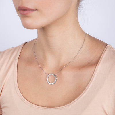 Luminesce Lab Grown Sterling Silver 1 Carat Circle Pendant with Round & Baguette Diamonds on Chain