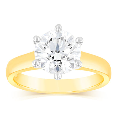 Luminesce Lab Grown 18ct Yellow Gold 2 Carat G Colour VS Clarity Certified Diamond Solitaire Ring